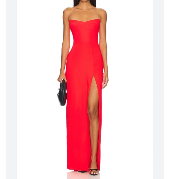 Amanda Uprichard Revolve Ivy Gown in Crimson Medium Strapless Dress Formal Dance - Picture 6 of 16